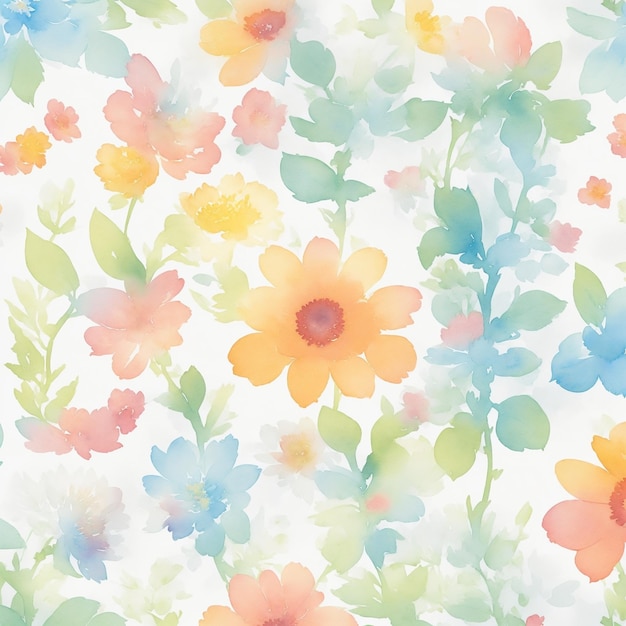 Desenho digital de foto da natureza com fundo floral com belas flores pintando em estilo de papel