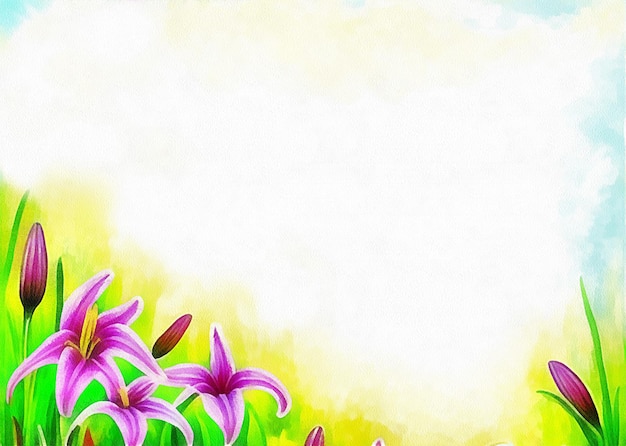 Desenho digital de fundo floral da natureza com lindas flores em pintura em estilo de papel