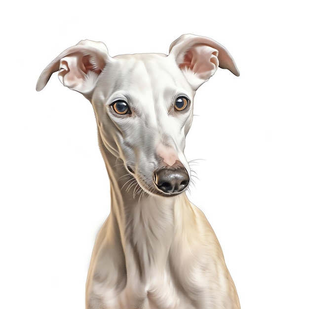 Desenho digital de um Joyful Creme Whippet com expressões realistas e cores vibrantes