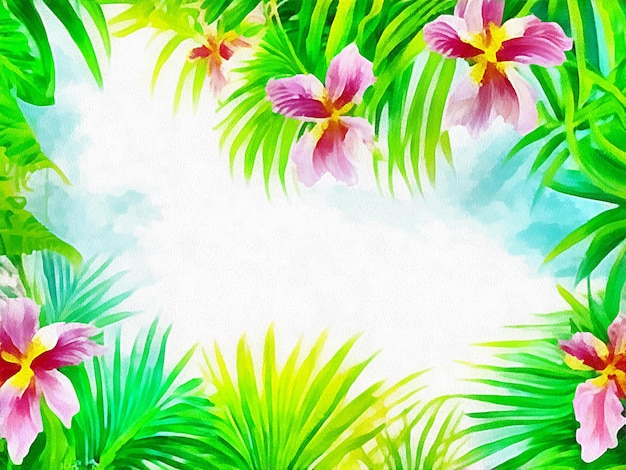 Desenho digital do fundo floral da natureza com belas flores pintando no estilo de papel