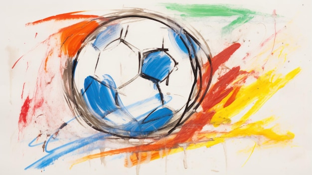 Desenho divertido em giz de cera da bola de futebol de um atleta gerado por IA