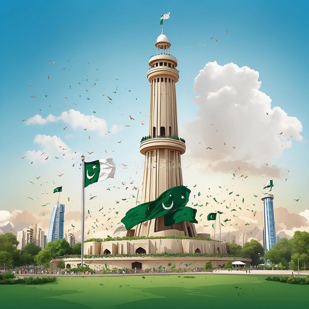 Foto desenho do dia da independência do paquistão com minarepakistan
