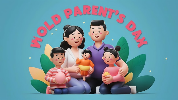 Desenho do Dia Global dos Pais 1 de junho Poster Vector Ilustração 3D