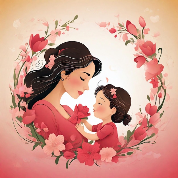 Desenho elegante de cartão de saudação do dia da mãe com elementos florais