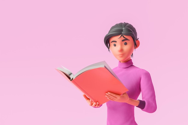 Desenho em 3D lendo um livro