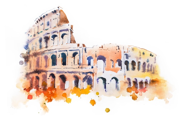 Desenho em aquarela do Coliseu em Roma Passeios italianos desenhados à mão