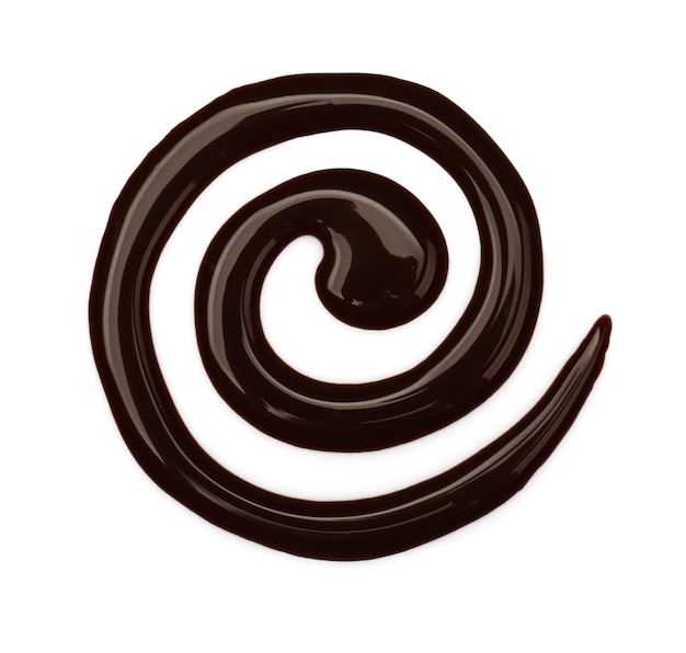 Foto desenho em espiral com chocolate líquido isolado em branco