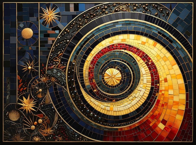 Desenho em espiral de peça de mosaico ouro azul tesouro planeta rico profundo