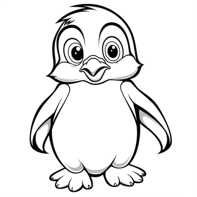 Desenho em preto e branco de um pinguim fofo com um bico grande Animal para colorir para crianças