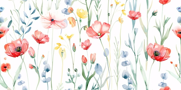 Desenho encantador de aquarela floral em um padrão repetitivo
