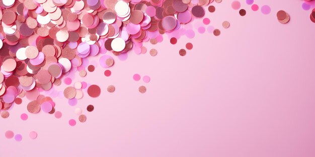 Desenho festivo com espaço de cópia de confete de folha de brilho metálico em rosa