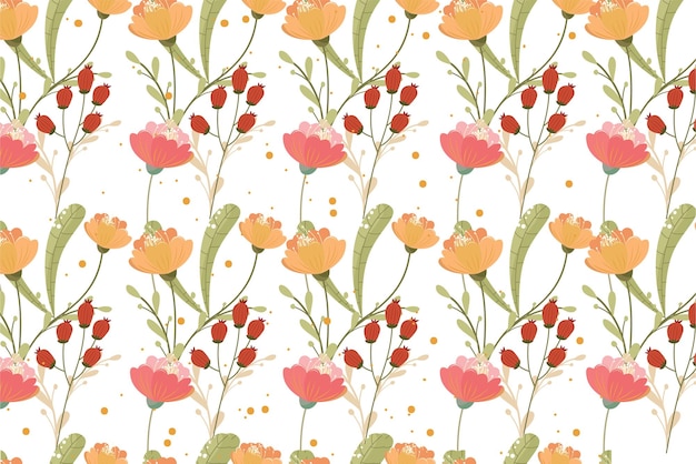 Desenho floral de primavera com rosas vibrantes, papoulas e flores silvestres