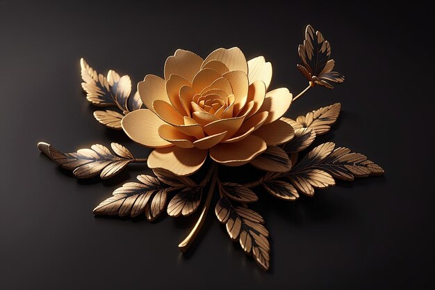 Foto desenho floral dourado requintado sobre um fundo preto elegante