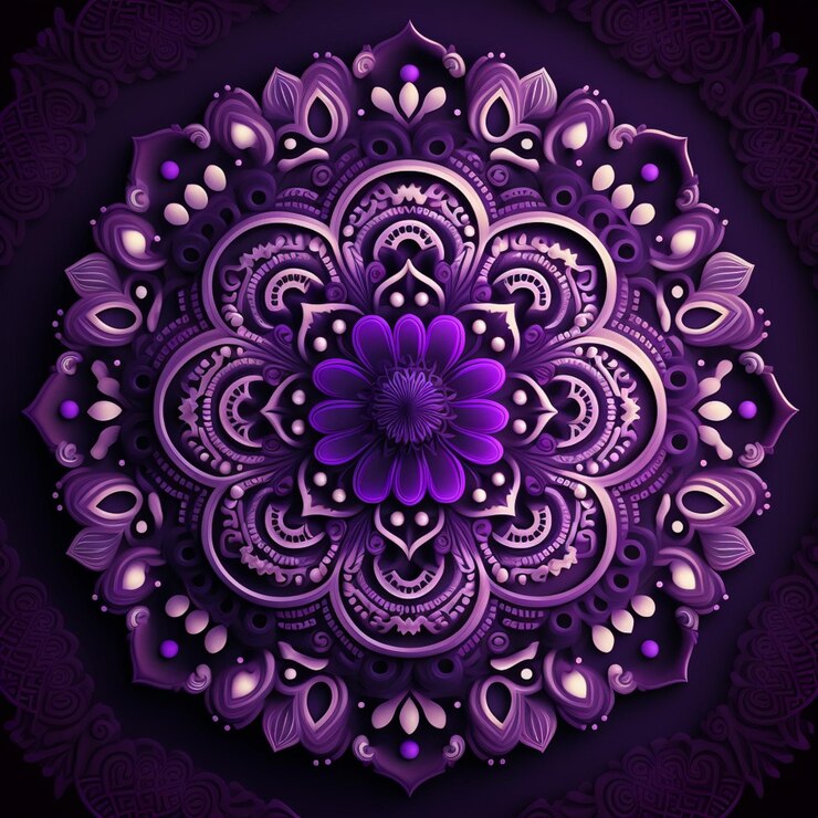 Foto desenho floral roxo e branco em um fundo preto generativo ai