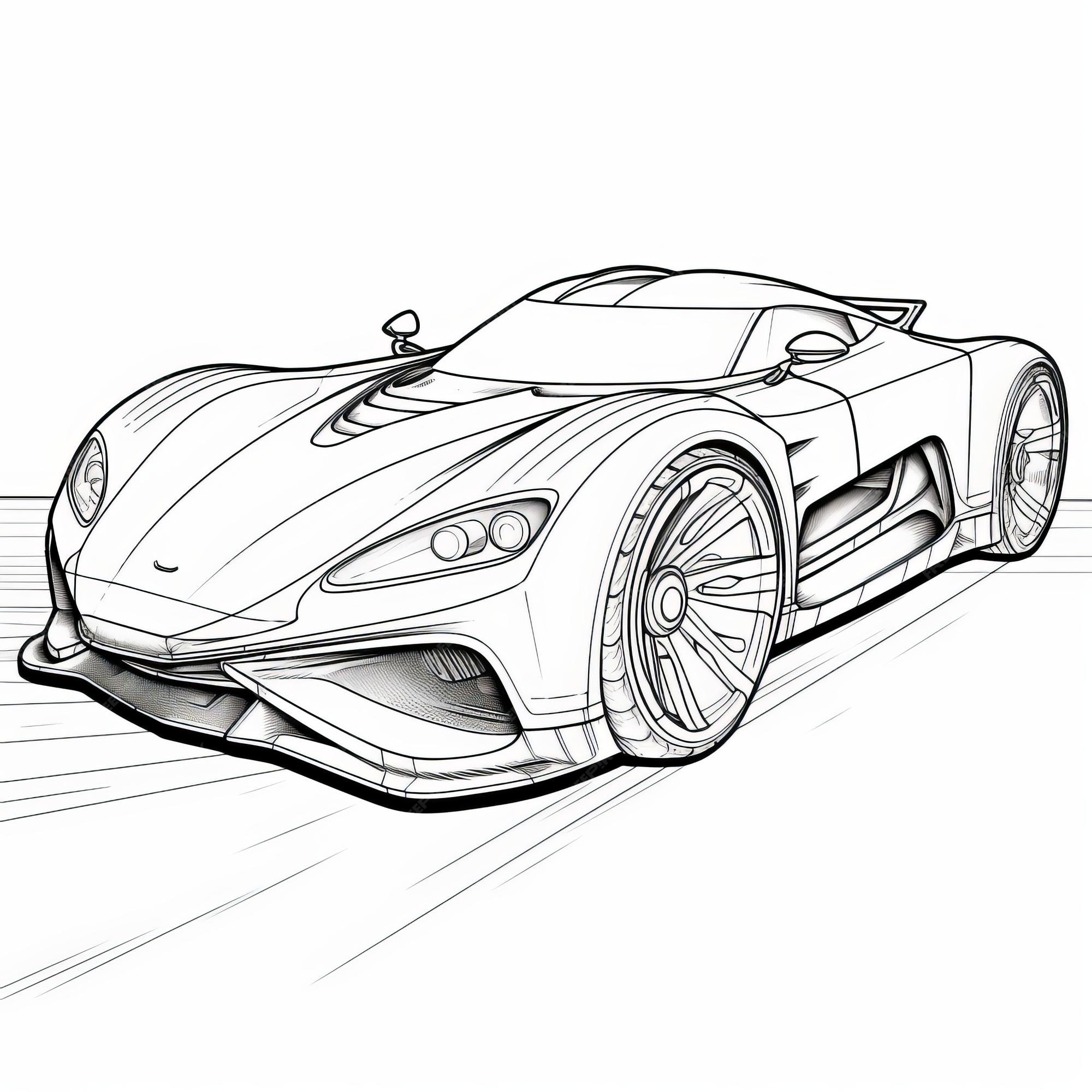 Desenho para colorir Corrida de carros em preto e branco · Creative Fabrica