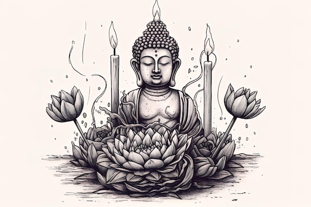 Desenho generativo de Buda sentado em uma posição de lótus clássica