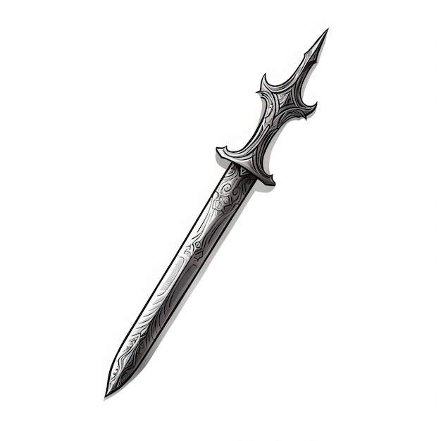 Desenho hiperrealista de espada vetorial preto e branco