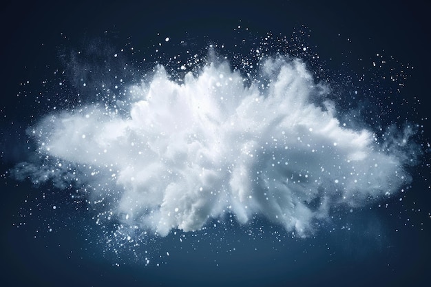 Desenho horizontal amplo abstrato de explosão de nuvem de neve de pó branco em fundo escuro