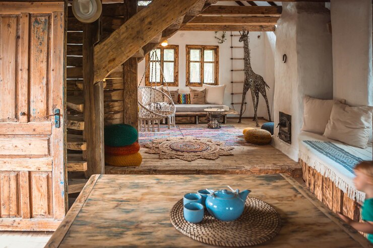 Foto desenho interior de casa de sonho rústico