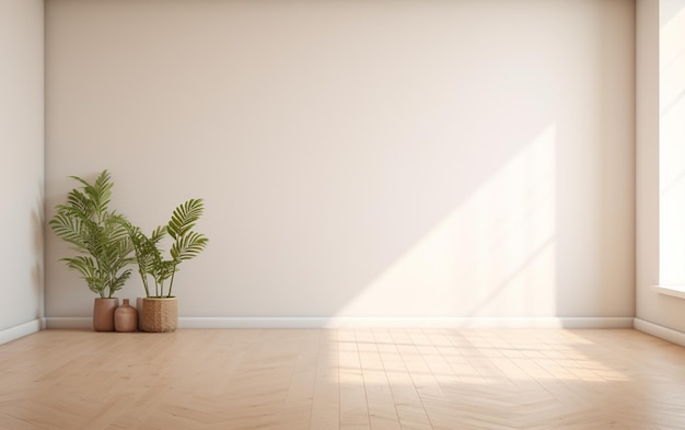 Desenho interior de sala mínima vazia com piso de osso de peixe
