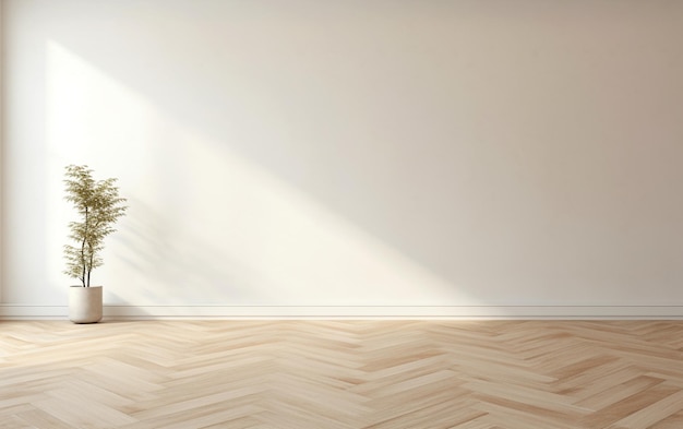 Desenho interior de sala mínima vazia com piso de osso de peixe