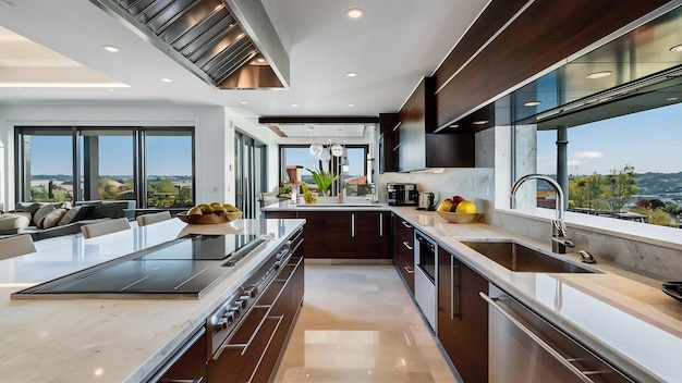 Foto desenho interior limpo de cozinha moderna de alta tecnologia