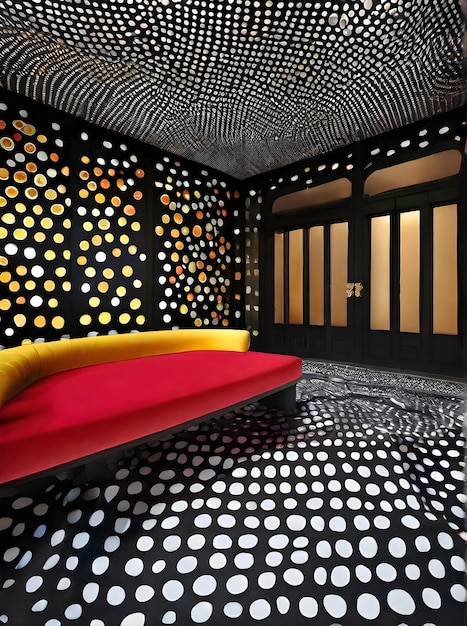 Desenho interior realista de vila por Yayoi Kusama Gerativo AI Gerado