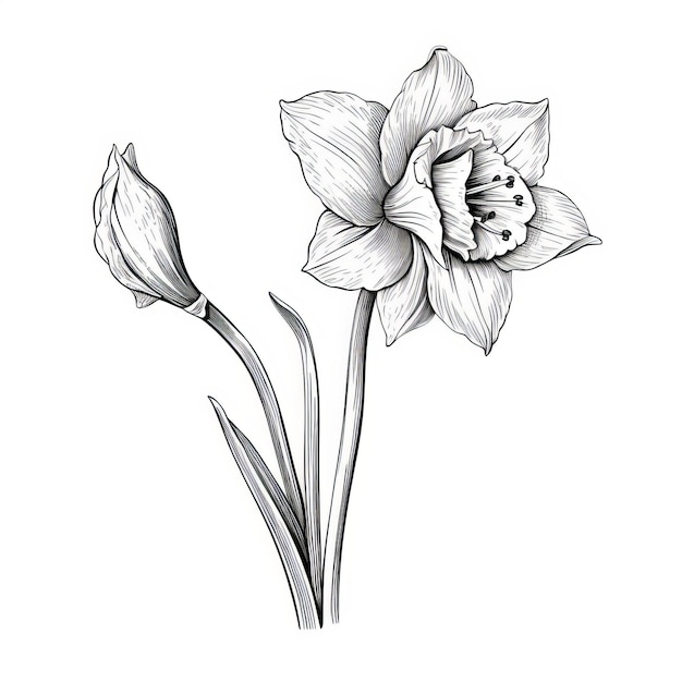 Foto desenho intrincado com tinta de uma bela flor de narciso