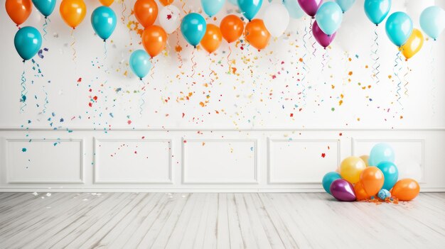 Desenho lúdico e festivo com balões e streamer