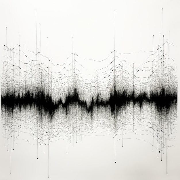 Desenho minimalista de ondas de áudio de caligrafia preto elegante em um fundo branco limpo