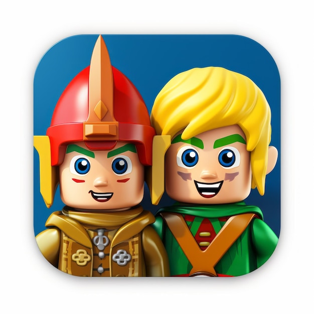 Foto desenho ornamentado brincalhão dois heróis lego em um ícone villagecore