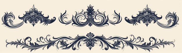Desenho ornamental de inspiração vintage com motivos florais elaborados e padrões giratórios em um fundo bege