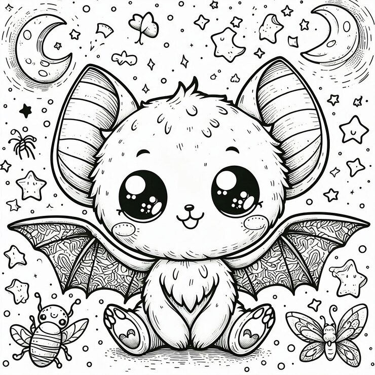 Foto desenho para colorir de morcego fofo