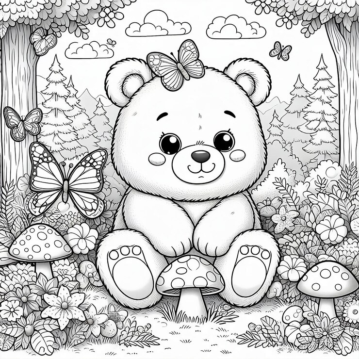 Foto desenho para colorir de ursinho fofo