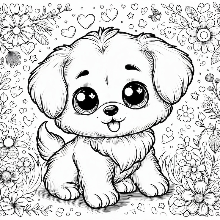 Foto desenho para colorir fofinho de cachorro