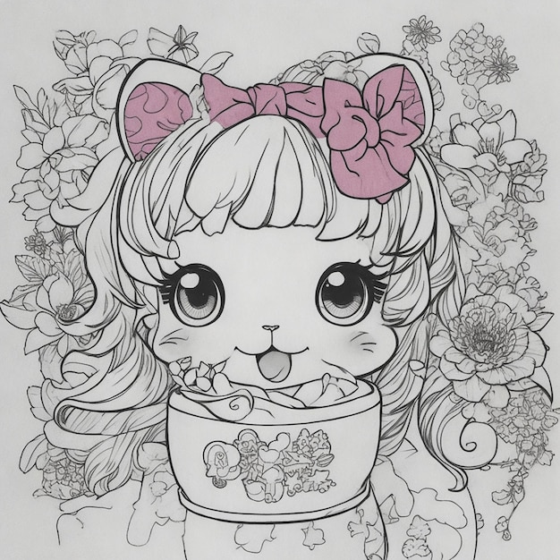 Desenho de Gatinha Chibi Kawaii para colorir