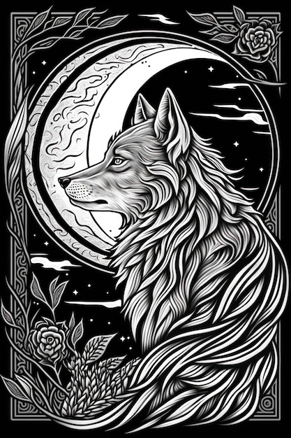 Desenho para colorir o lobo e a lua