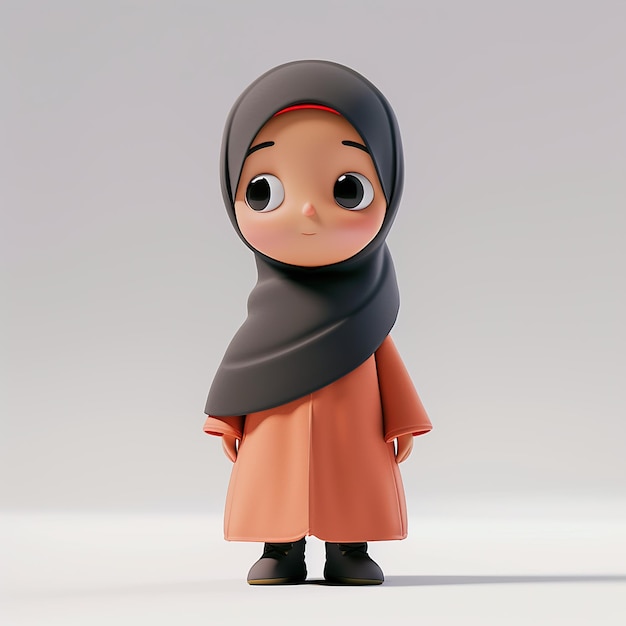 Foto desenho plano de hijab: personagem 3d no centro da tela isolado em fundo branco, desenho animado 3d, ilustração bonita, motor irreal, alto contraste, sem texto, v6, id de trabalho: 25026eb4bb544f28ae91ea391c7480ab.