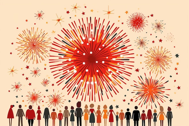 desenho plano de uma representação de uma família explodindo fogos de artifício Ai gerado