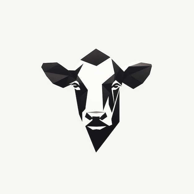 Desenho poligonal abstrato de cara de vaca minimalista em preto e branco