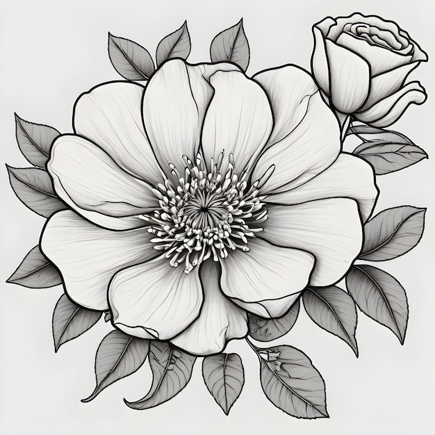 desenho preto e branco de uma flor