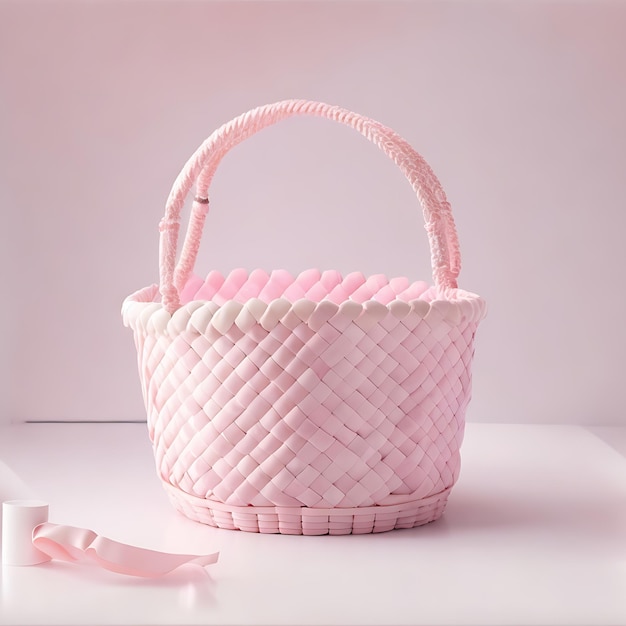 Desenho realista de cesta rosa claro fundo rosa claro suave em 8K