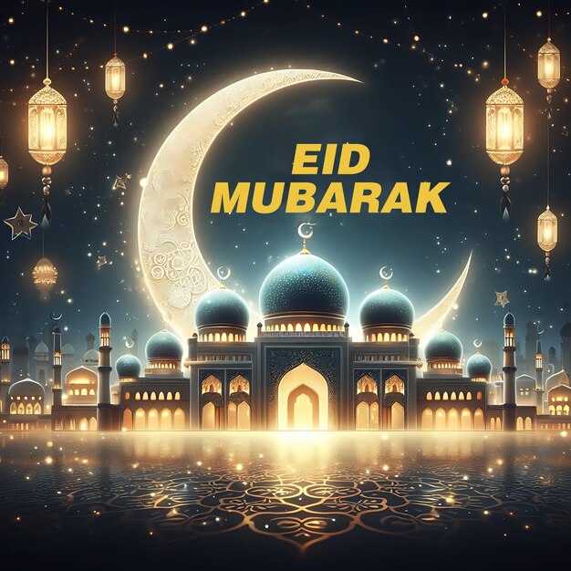 Desenho realista de saudação islâmica de Eid Mubarak