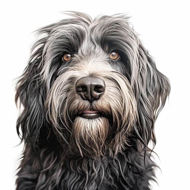 Foto desenho realista e hiperdetalhado de carvão de um cão pastor de bergamasco