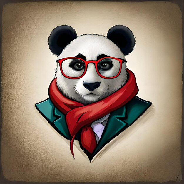 Desenho retrato estilo cartoon de um panda com cara feliz