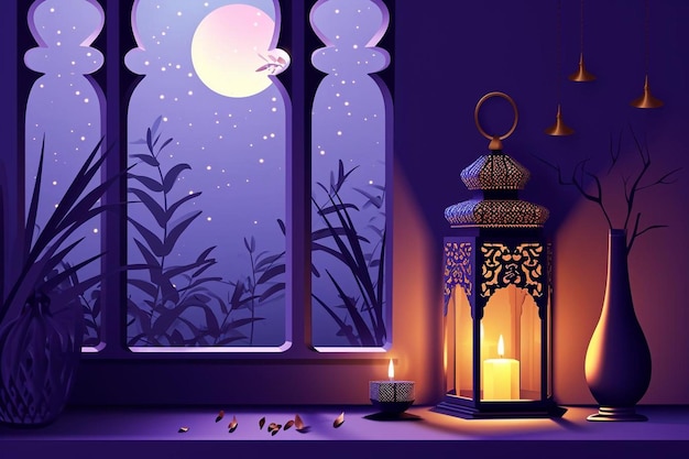 Desenho roxo de Eid Mubarak