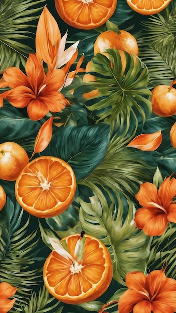 Desenho sem costura tropical laranja boho incomum