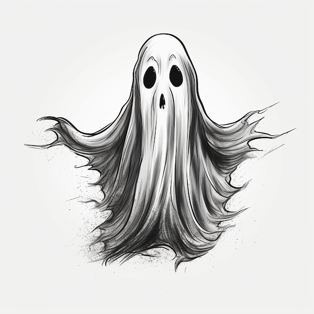 Desenho simples de fantasma de Halloween com lua