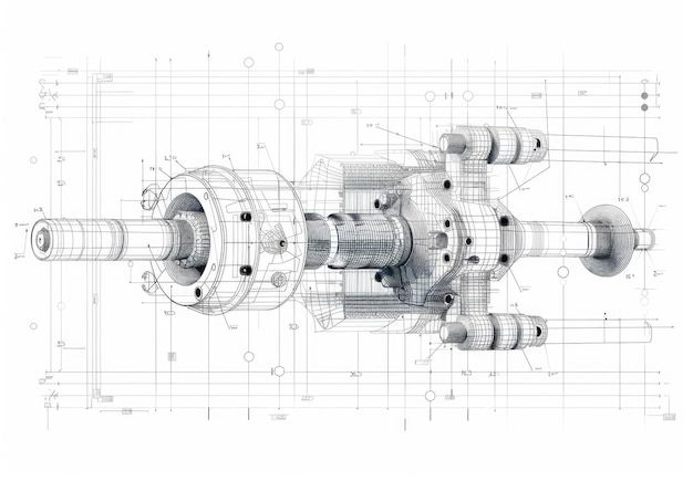 Desenho técnico de uma peça mecânica industrial