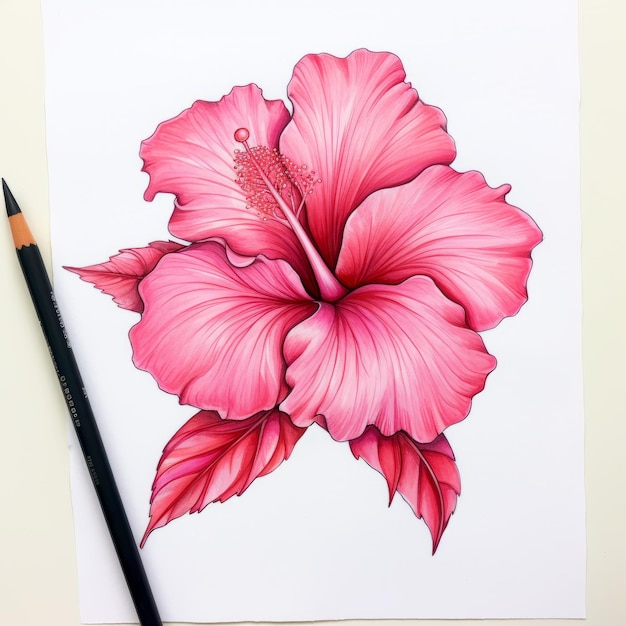 Desenho ultra-realista de flores de hibisco com contornos nítidos